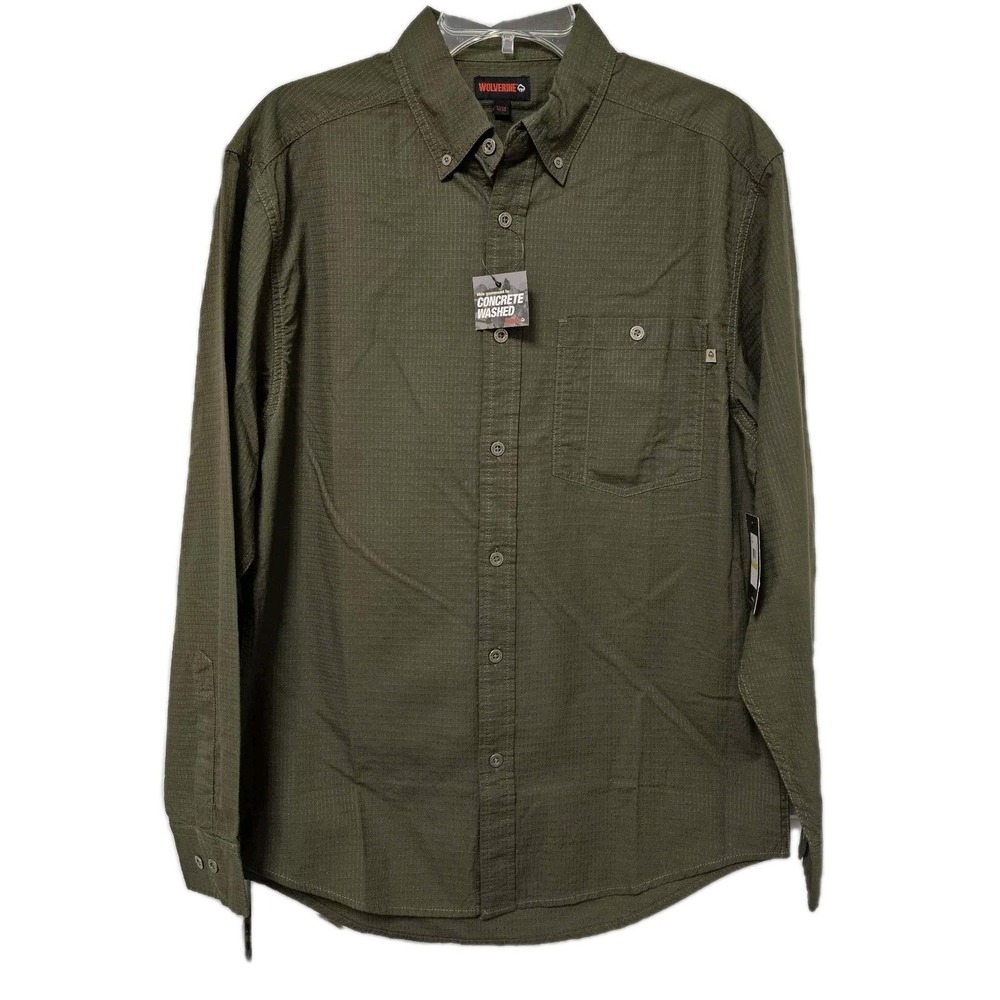 Wolverine Shirt Mens Medium Green Concrete Washed Long Sleeve Ripstop Cotton NWT
